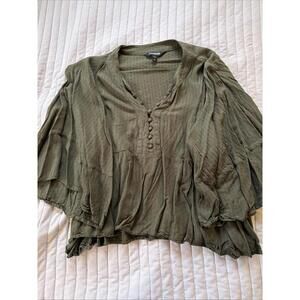 Express Women’s Green Top Size Xs Ruffle Sleeves